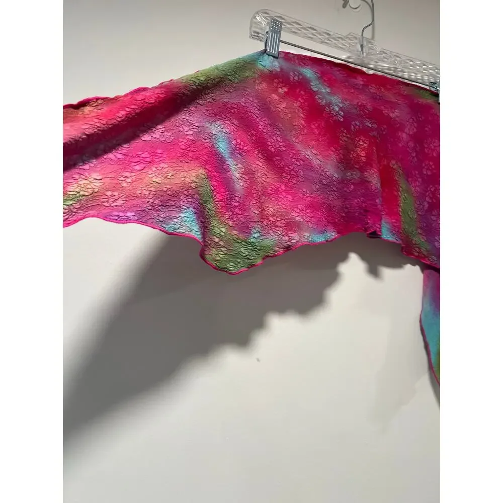 Wearable Art Funky Tie Dye Silk Scarf Hot Pink Blue Green 47 x 9 JL